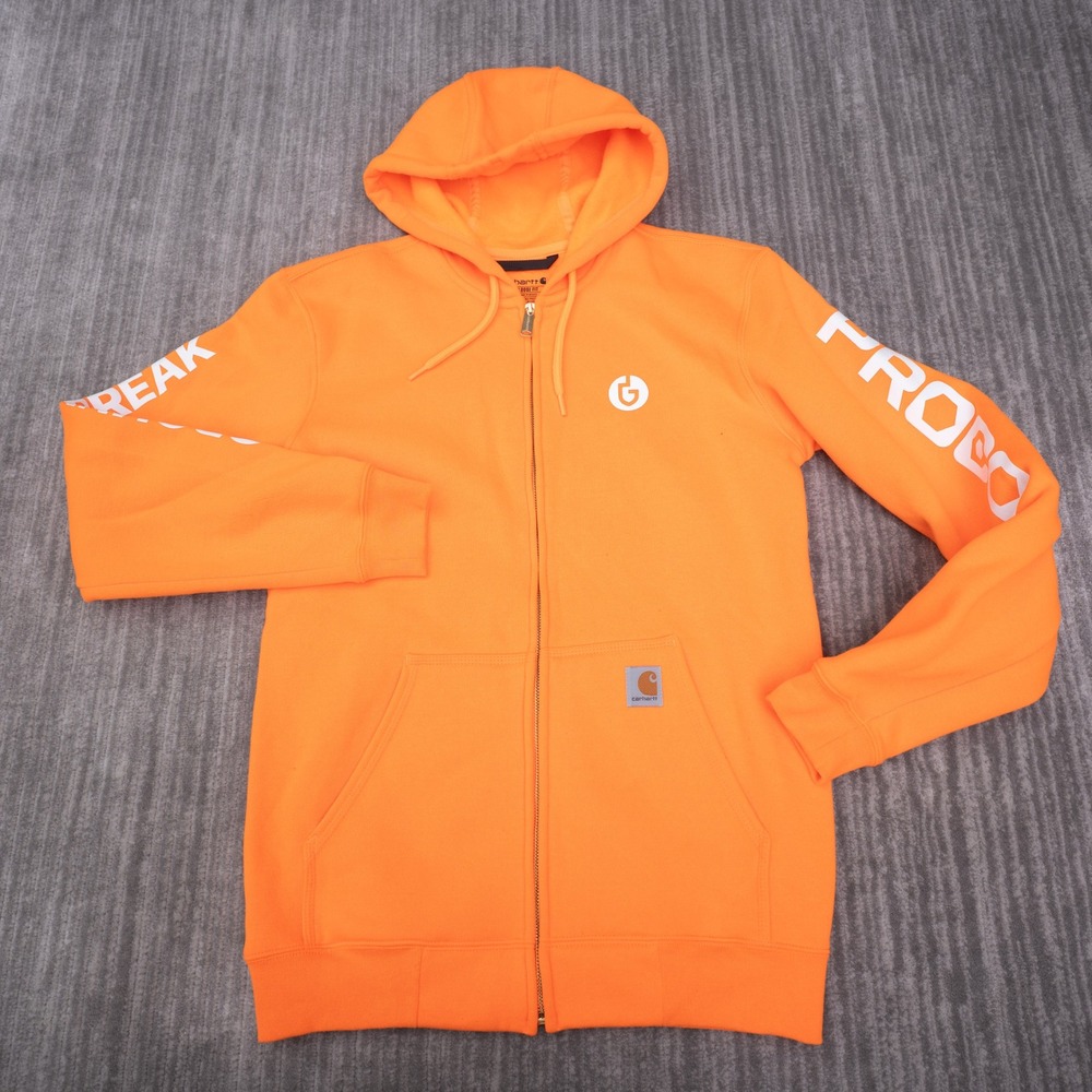 Carhartt Full Zip Hoodie Mens Small Orange Excellent Procore Groundbreak K122